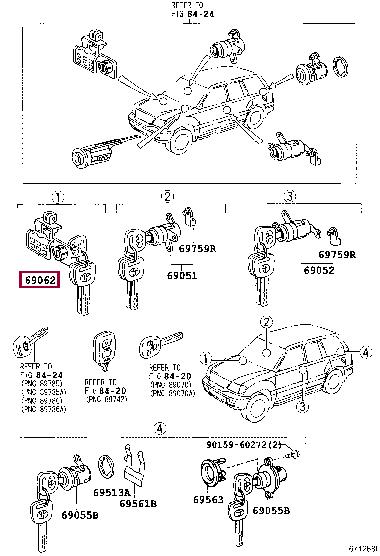 6905660131 Toyota Личинка замка с комплектом ключей перчаточного ящика