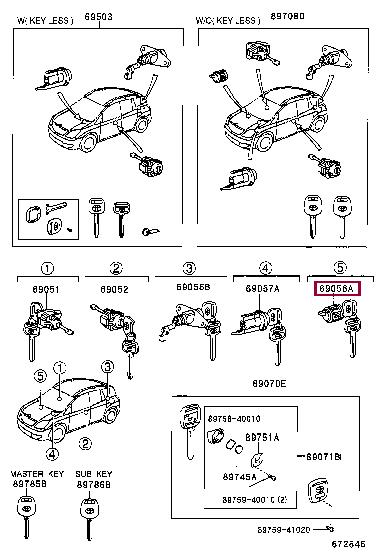 6905660160 Toyota Личинка замка с комплектом ключей перчаточного ящика