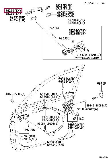6921060160A0 Toyota Рукоятка правой передней двери в сборе, наружная часть