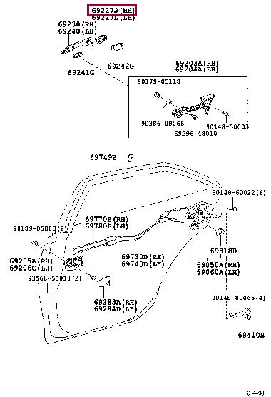 6922760020C0 Toyota Заглушка пластик задняя ручки двери справа