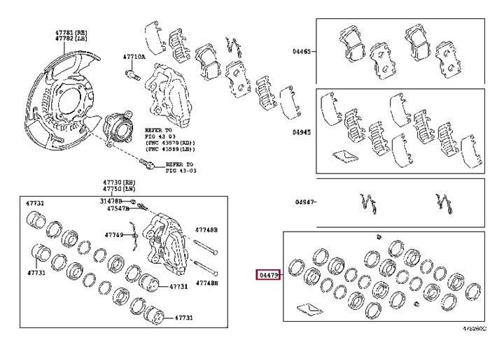 Toyota 04478-0C050 Ремкомплект суппорта 044780C050: Отличная цена - Купить в Украине на EXIST.UA! 044780C050 Toyota Ремкомплект суппорта