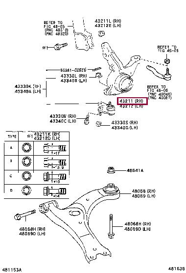 4321105052 Toyota Кулак поворотный правый