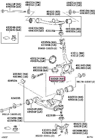 Ходова частина Lexus GX (Лексус ГХ): 4806860051 Toyota Важіль підвіски передній нижній правий