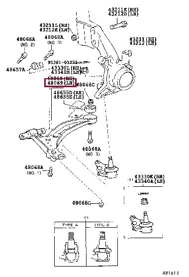 Toyota 48069-07030 Рычаг подвески передний нижний левый 4806907030: Отличная цена - Купить в Украине на EXIST.UA! 4806907030 Toyota Рычаг подвески передний нижний левый
