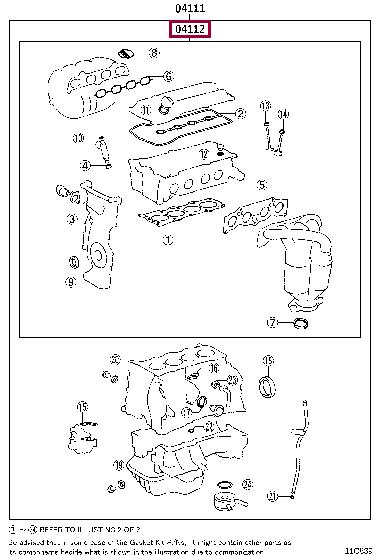 Toyota 04112-28263 Прокладки ГБЦ, комплект 0411228263: Отличная цена - Купить в Украине на EXIST.UA! 0411228263 Toyota Прокладки ГБЦ, комплект