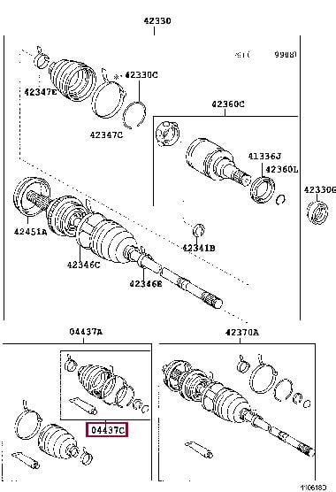 Toyota 04439-12011 Boot kit, rear drive shaft inboard joint, rh 0443912011: Отличная цена - Купить в Украине на EXIST.UA! 0443912011 Toyota Boot kit, rear drive shaft inboard joint, rh