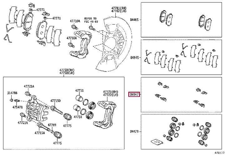 0494748080 Toyota Комплект монтажний гальмівних колодок