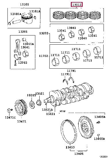 1301188601 Toyota Кольца поршневые, комплект