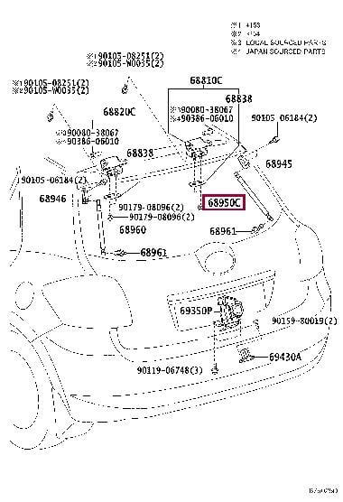 Toyota 68950-02091 Амортизатор багажника 6895002091: Приваблива ціна - Купити в Україні на EXIST.UA! 6895002091 Toyota Амортизатор багажника