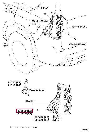 Фонарь задний внешний правый Toyota 81551-60891
