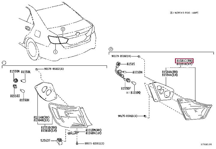 8158133220 Toyota Фонарь задний внутренний правый