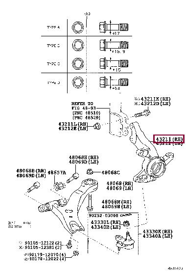 4321158020 Toyota Кулак поворотний правий