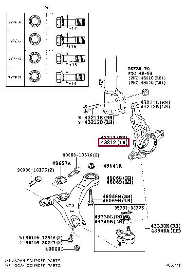 432120T010 Toyota Кулак поворотний лівий