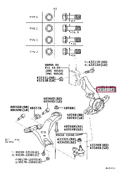 4321258020 Toyota Кулак поворотний лівий