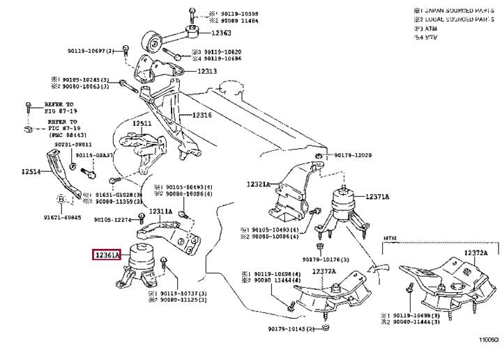1236103060 Toyota Подушка двигателя