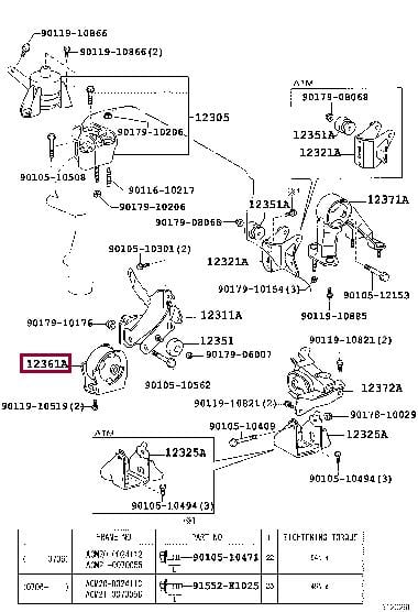 1236128200 Toyota Подушка двигателя