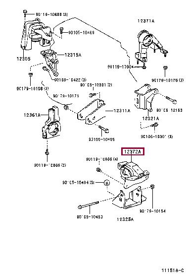 1237222020 Toyota Подушка двигателя