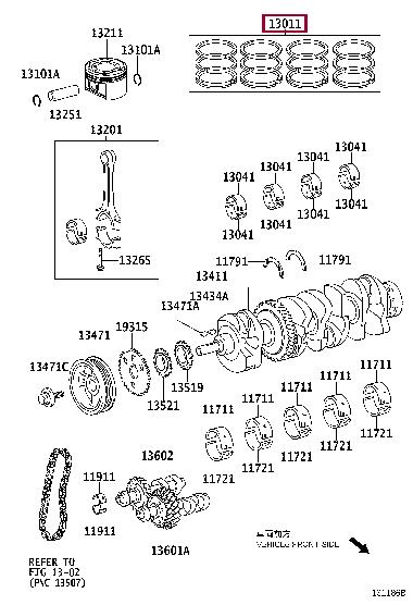 1301128180 Toyota Кольца поршневые