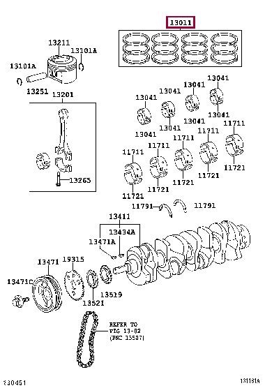 1301128200 Toyota Кольца поршневые