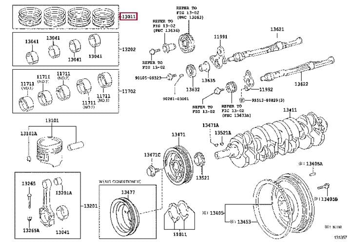 1301175041 Toyota Кольца поршневые