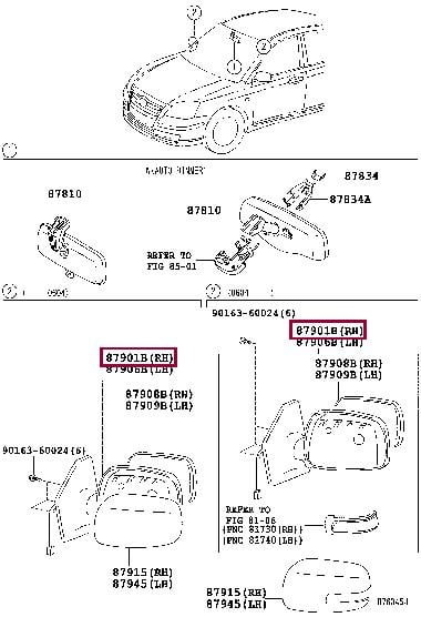 8790105180 Toyota Зеркало наружное заднего вида