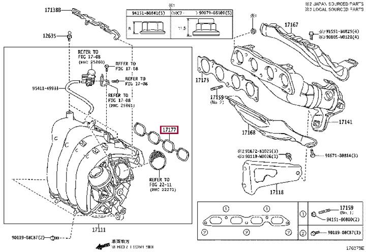Toyota 17177-0T030 Gasket, intake manifold to head, no.1 171770T030: Отличная цена - Купить в Украине на EXIST.UA! 171770T030 Toyota Gasket, intake manifold to head, no.1