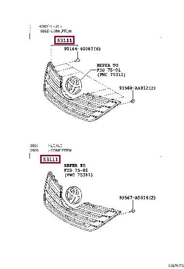 Toyota 53101-33250 Grille, radiator 5310133250: Отличная цена - Купить в Украине на EXIST.UA! 5310133250 Toyota Grille, radiator