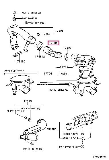 Toyota 17881-67070 Hose, air cleaner, no.1 1788167070: Отличная цена - Купить в Украине на EXIST.UA! 1788167070 Toyota Hose, air cleaner, no.1