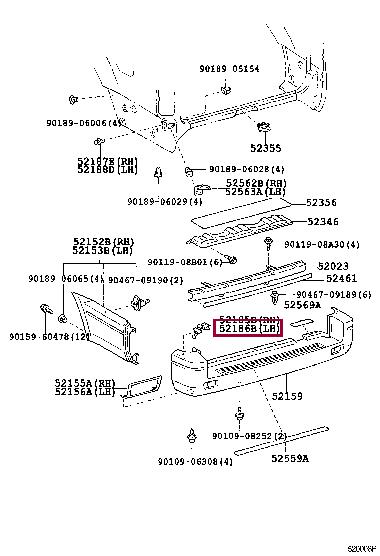 5218660020 Toyota Кронштейн крепления заднего бампера левый