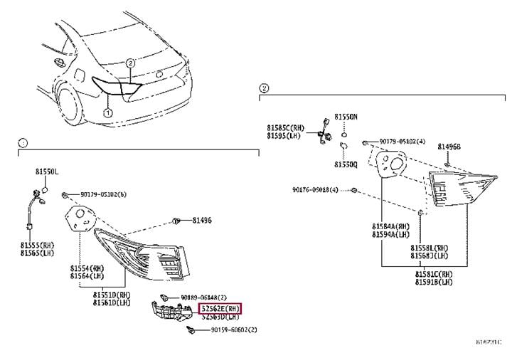 5256233050 Toyota Крепеж бампера заднего правый