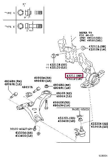 Toyota 43211-0E010 Кулак поворотный правый 432110E010: Отличная цена - Купить в Украине на EXIST.UA! 432110E010 Toyota Кулак поворотный правый