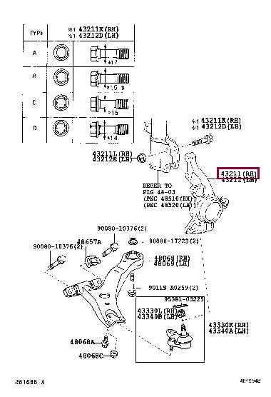 43211AA010 Toyota Knuckle, steering, rh