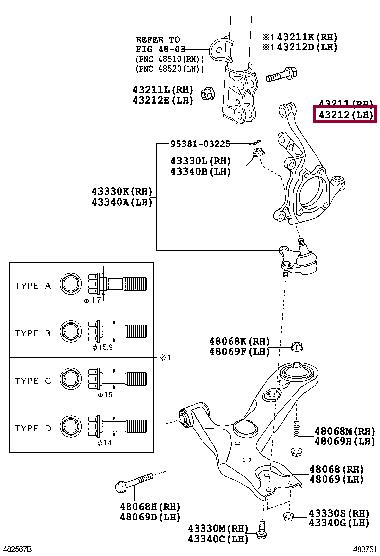Toyota 43212-05090 Knuckle, steering, lh 4321205090: Отличная цена - Купить в Украине на EXIST.UA! 4321205090 Toyota Knuckle, steering, lh