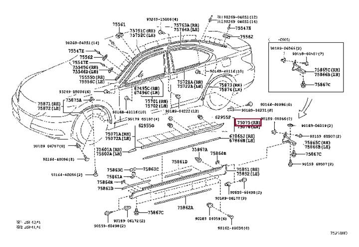 7507550050A2 Toyota Молдинг дверей задніх правих