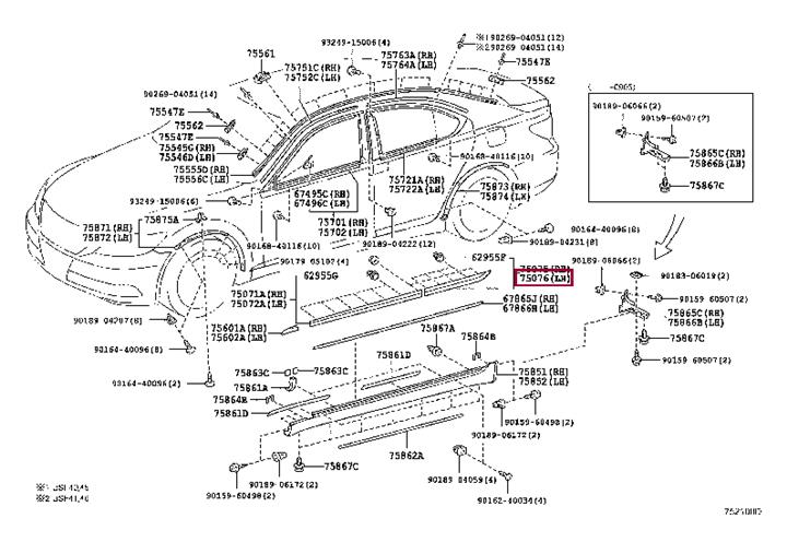 7507650060C0 Toyota Молдинг дверей задніх лівих