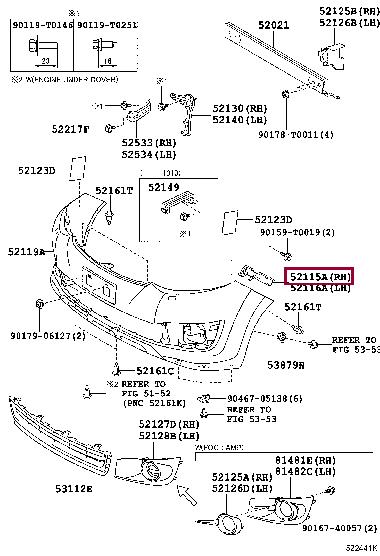 521150K080 Toyota Кронштейн бампера, rh