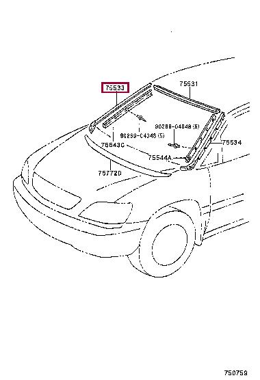 7553348030 Toyota Молдинг лобового стекла наружный правый