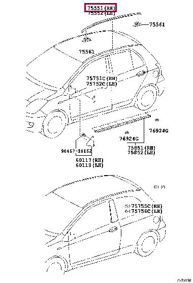 755510D070 Toyota Молдинг крыши левый
