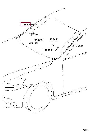 Молдинг стекла ветрового (лобового) Toyota 75551-53041