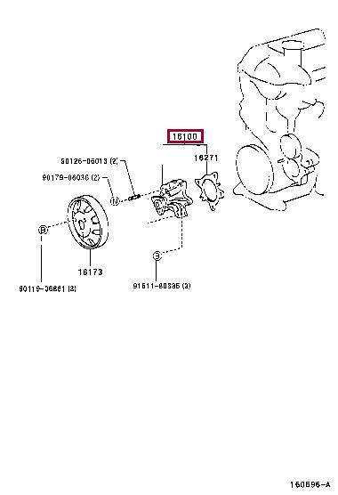 Деталі системи охолодження Toyota Echo sedan (P1) (Тойота Ехо седан (P1)): 1610029105 Toyota Помпа водяна