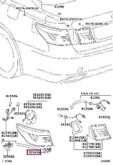 Кронштейн бампера заднего Toyota 52563-50020