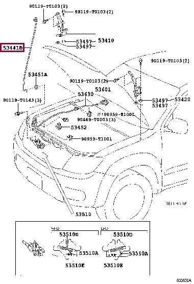 534410K030 Toyota Держатель капота