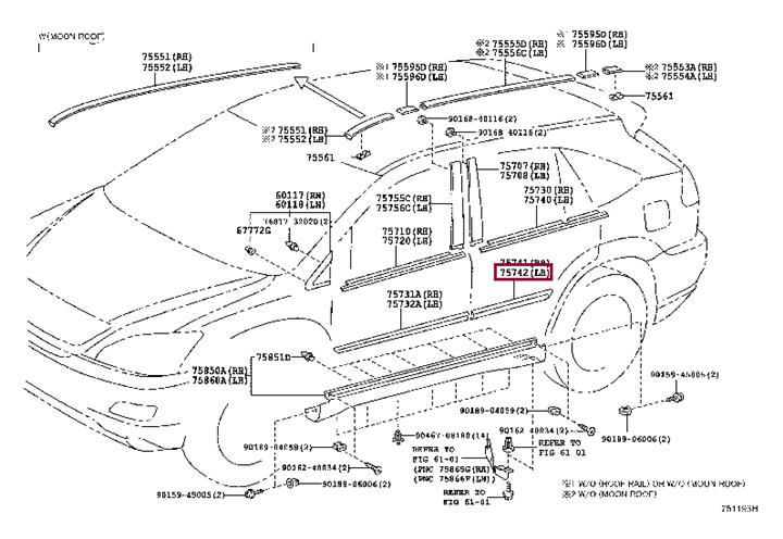 7574248030C0 Toyota Молдинг дверей задніх лівих