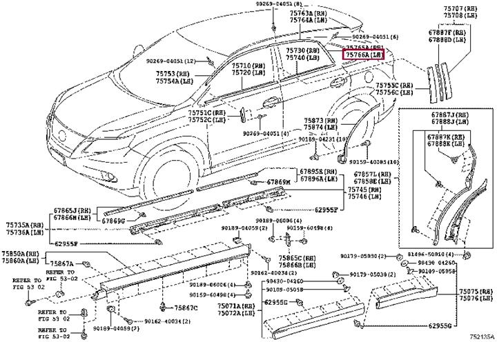 Молдинг скла заднього Toyota 75766-48011