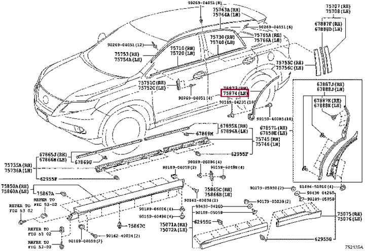 7587448010 Toyota Молдинг задньої арки крила, lh