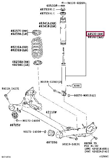 Toyota 48530-09T51 Амортизатор подвески задний правый 4853009T51: Отличная цена - Купить в Украине на EXIST.UA! 4853009T51 Toyota Амортизатор подвески задний правый