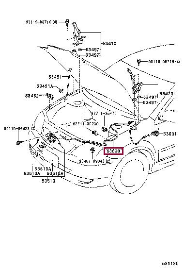 5363012510 Toyota Трос(тяга) капота