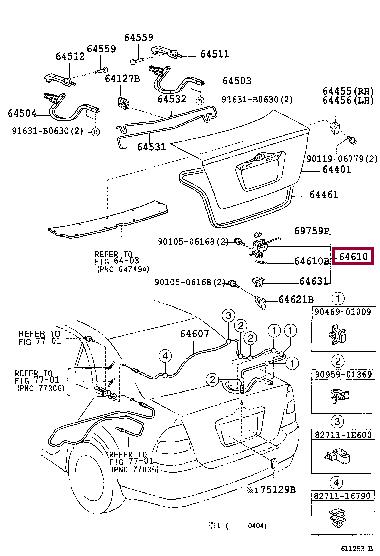 6461012350 Toyota Lock assy, luggage compartment door