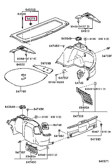 Toyota 64376-02010 Spacer, package tray trim, no.2 6437602010: Отличная цена - Купить в Украине на EXIST.UA! 6437602010 Toyota Spacer, package tray trim, no.2