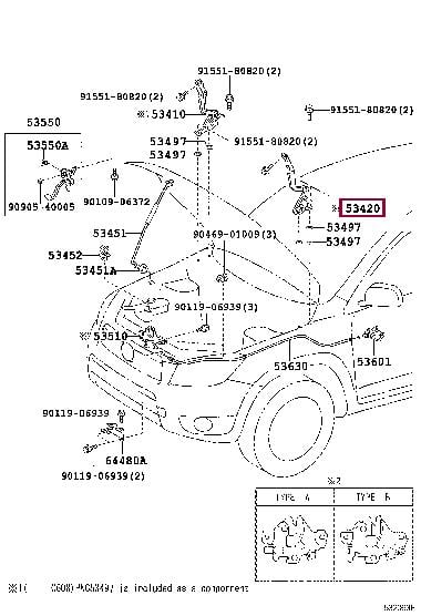 5342042060 Toyota Петля капота левая